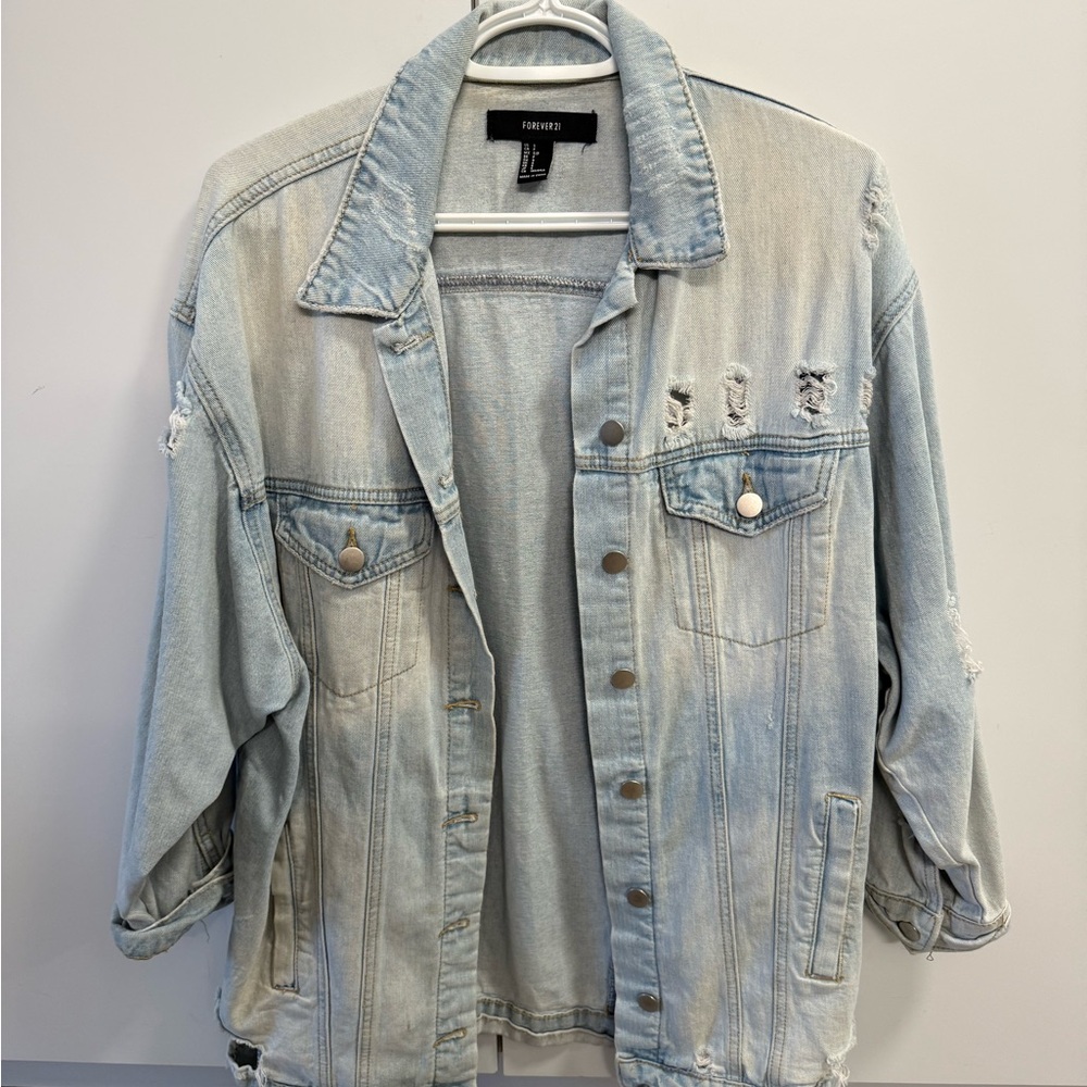 Forever 21 Light Blue Distressed Denim Jacket